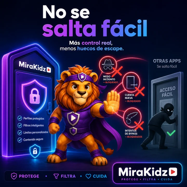 MiraKidz no se salta fácil: sin modo incógnito, sin cuentas nuevas, sin bypass