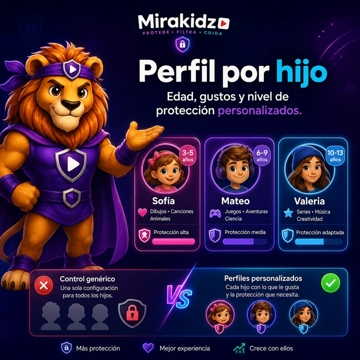 Cada hijo tiene su propio perfil con edad, gustos y nivel de protección