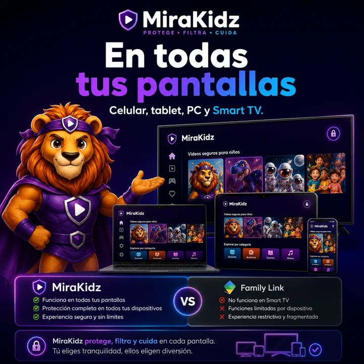 MiraKidz funciona en celular, tablet, PC y Smart TV
